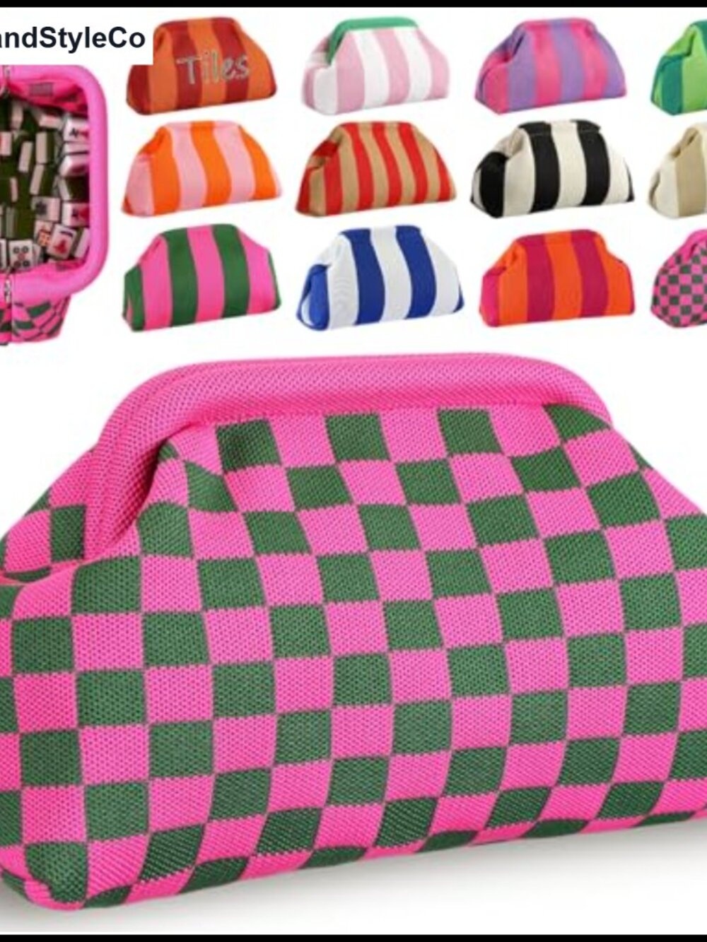 Crochet Mahjong Tile Bag Snap Clutch Travel Game Party Purse